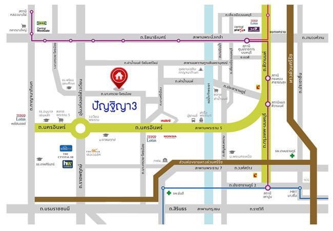 ขายทาวน์เฮ้าส์ 2 ชั้น หลังริม 32.3 ตร.ว หมู่บ้านปัญฐิญา พระราม 5